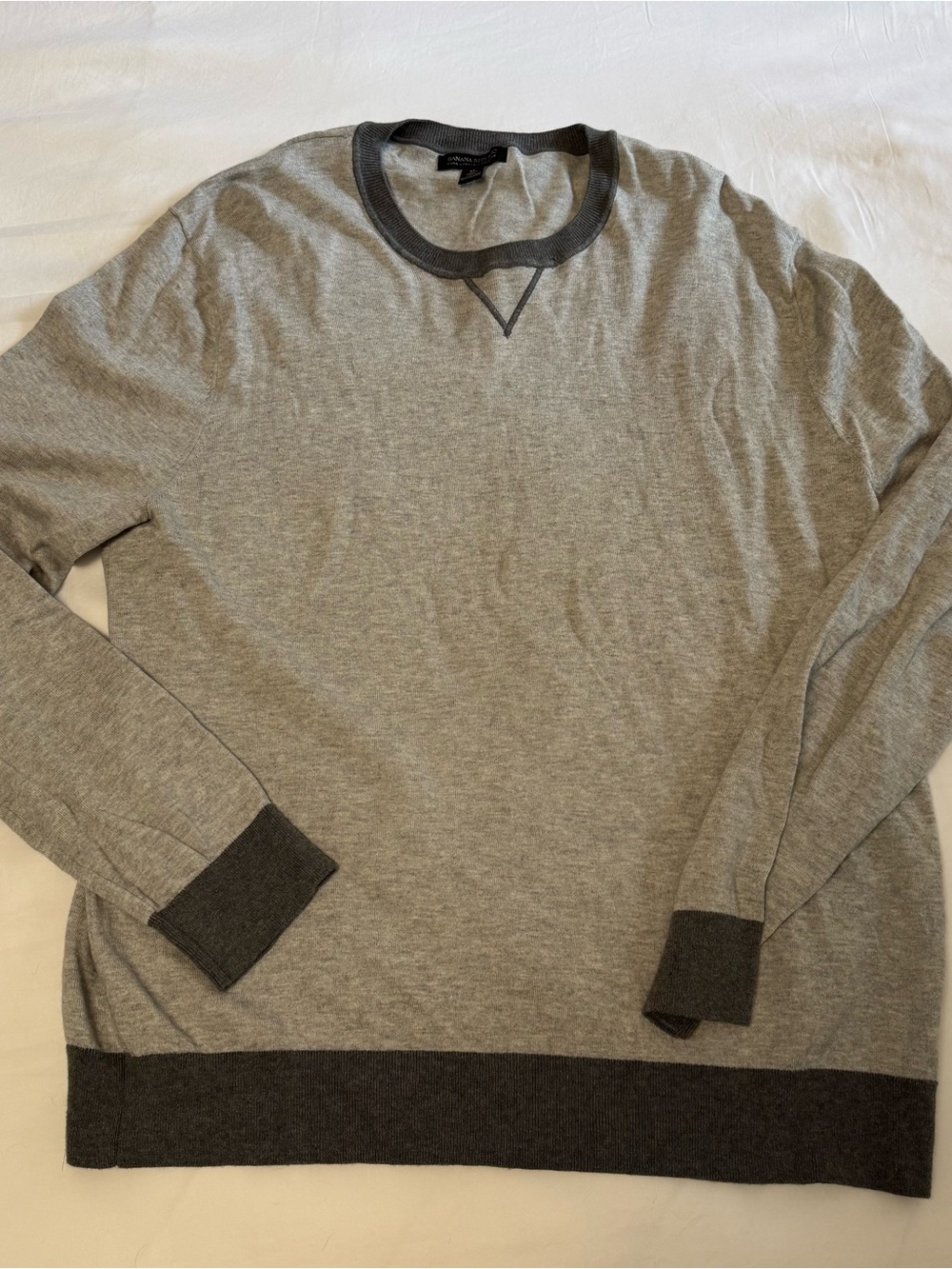 Banana Republic Light Gray Crewneck Sweater with Dark Gray Trim